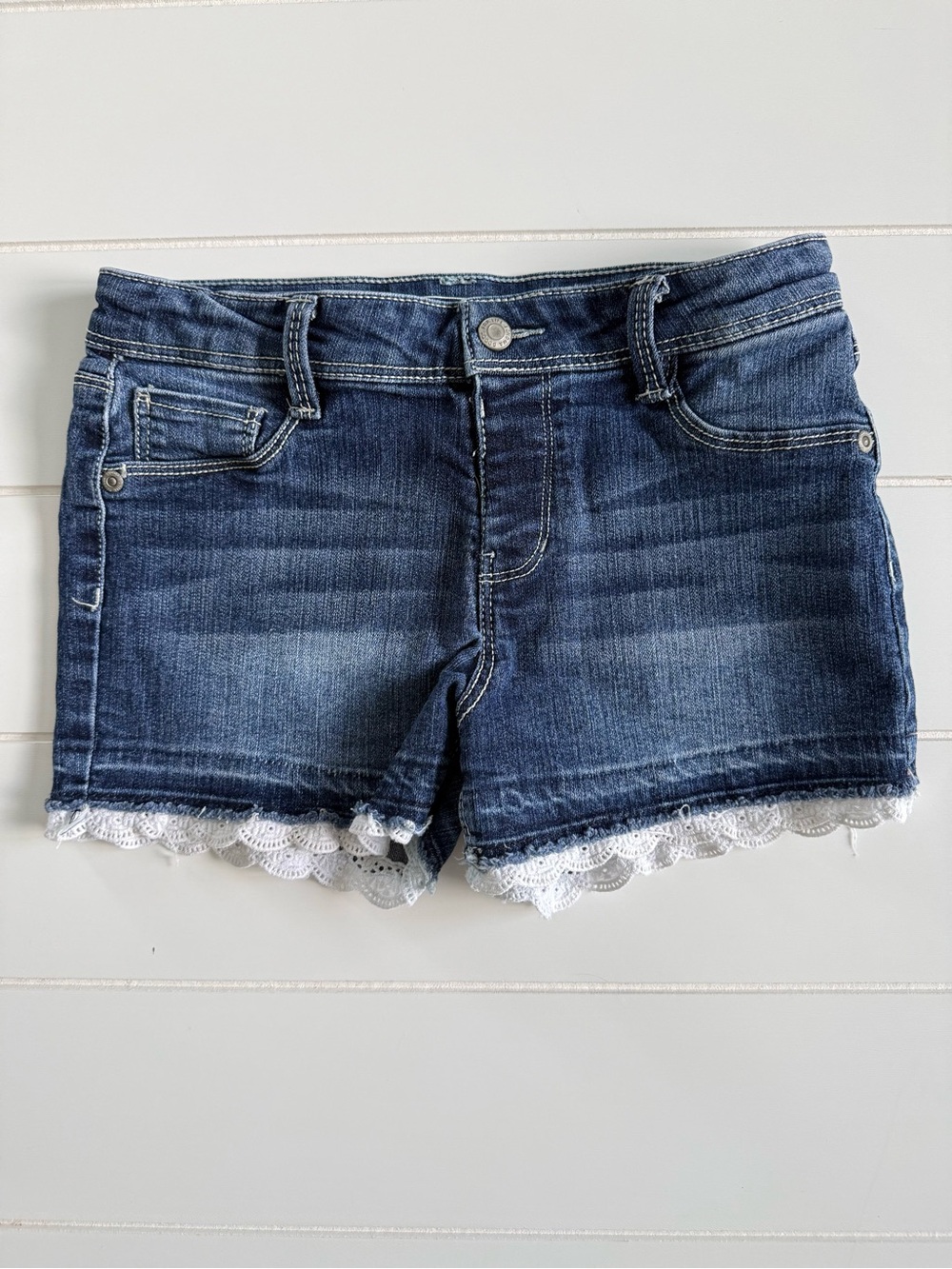 Sonoma Dark Blue Denim Shorts with White Lace Hem